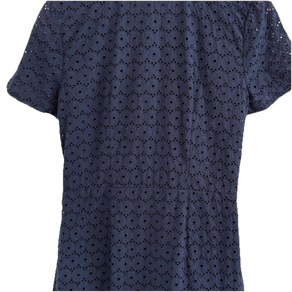 Talbots Shirt Dress 8 Navy Blue Eyelet Midi Academia June Cleaver Vtg Aesthetic - Picture 7 of 8